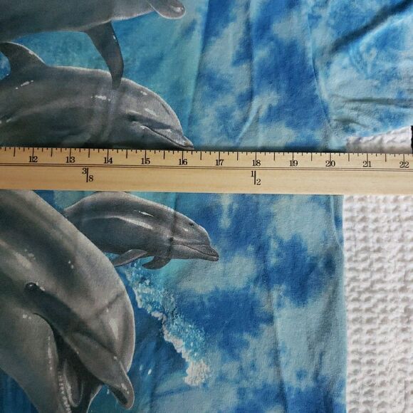 Animal Dolphins Shirt Blue All Over Print Ocean Nature Graphic Tee Size L - Picture 8 of 8